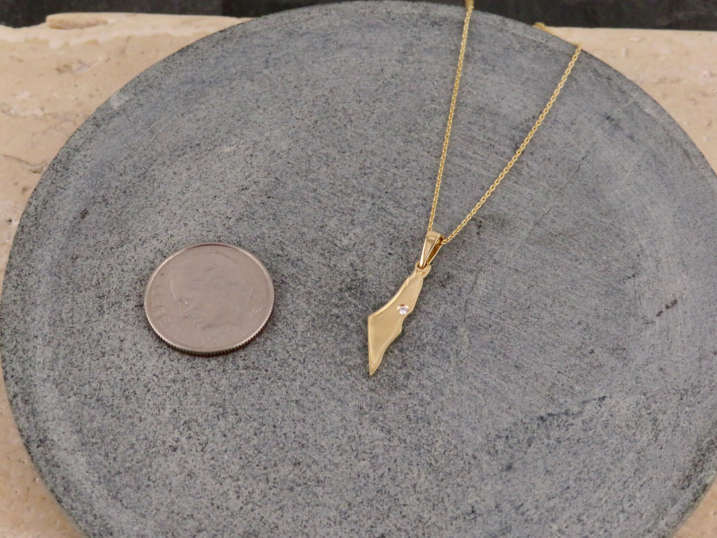 Solid Gold Israel Map Necklace with Diamond
