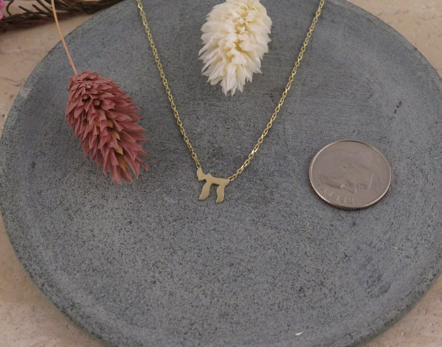 14k Solid Gold 'Chai' Necklace (16-18" Adj.)