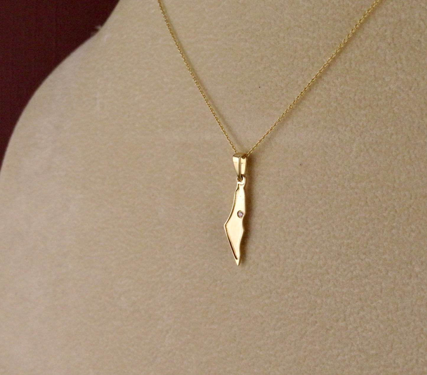 Solid Gold Israel Map Necklace with Diamond
