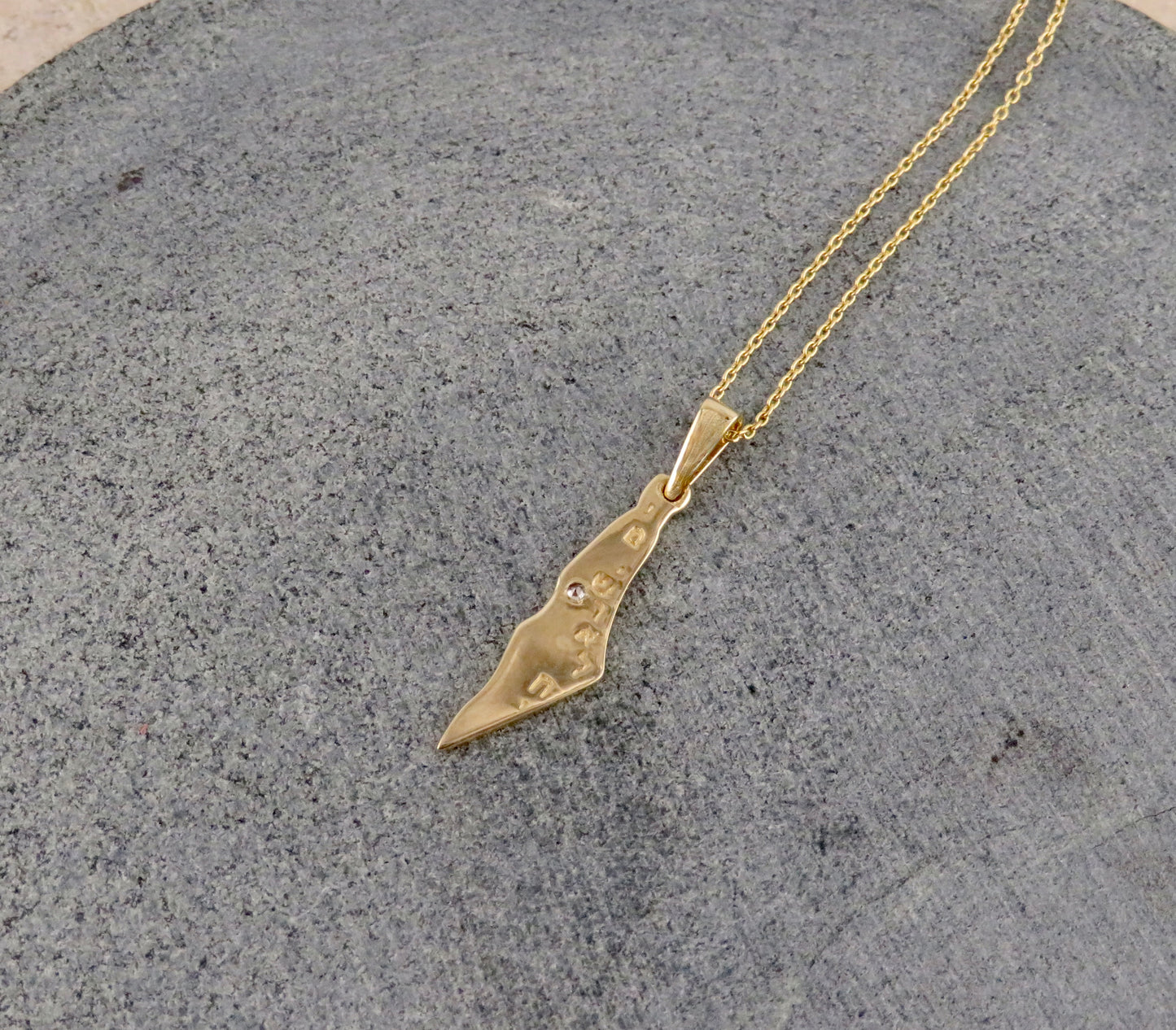 Solid Gold Israel Map Necklace with Diamond