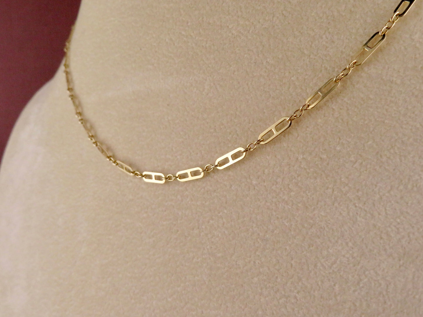 14k Solid Gold Delicate Links Necklace (16-17" Adj.)
