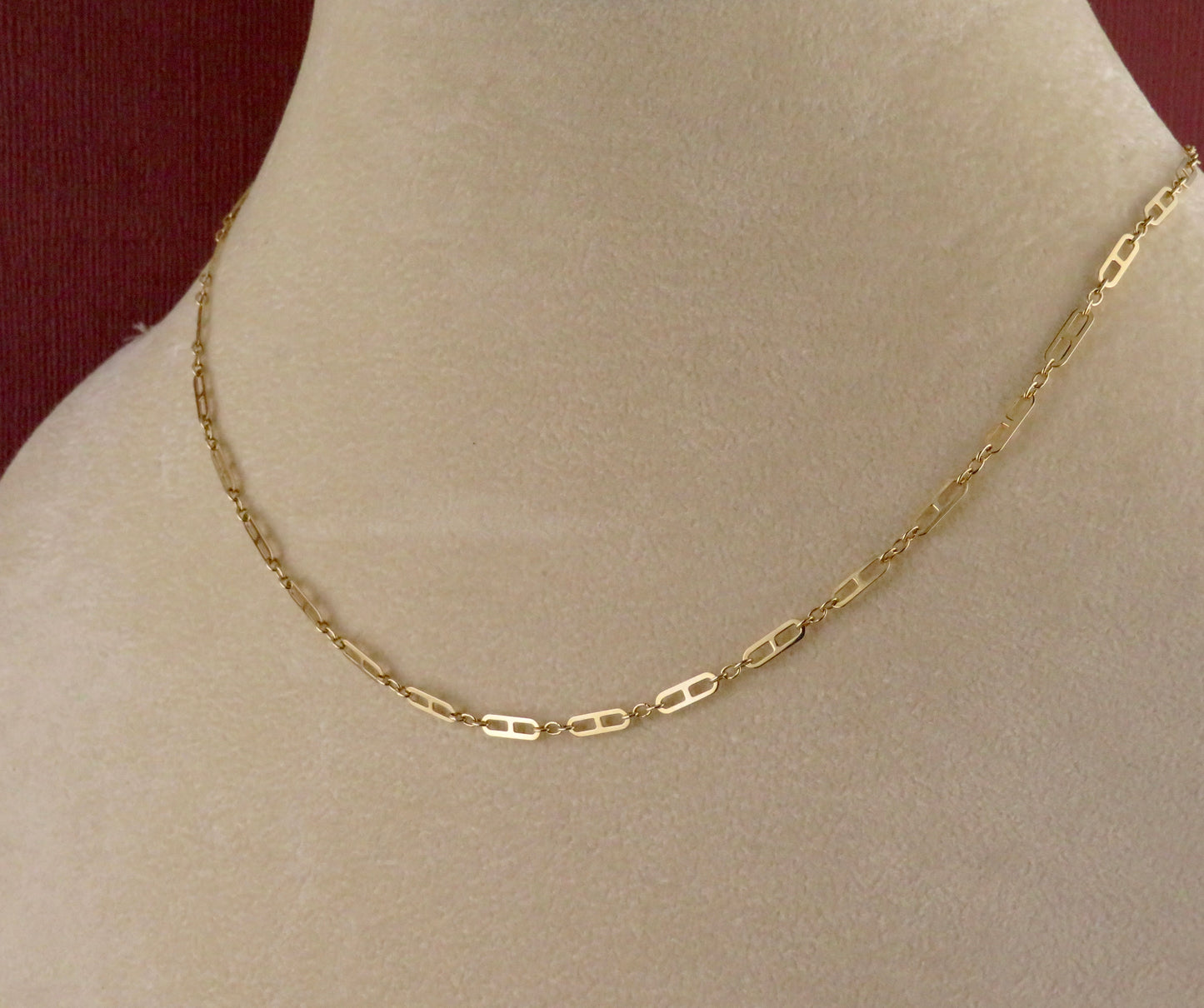 14k Solid Gold Delicate Links Necklace (16-17" Adj.)