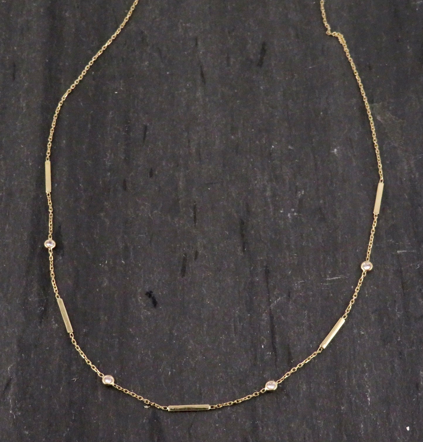 14k Solid Gold Bars/Diamonds Necklace 18"