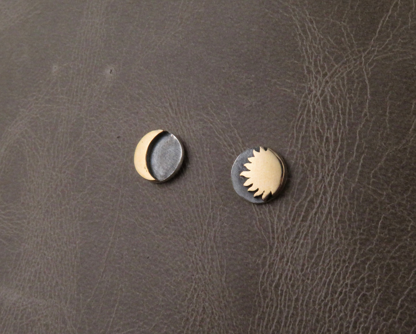 Mixed Metal Moon and Sun Post Earrings
