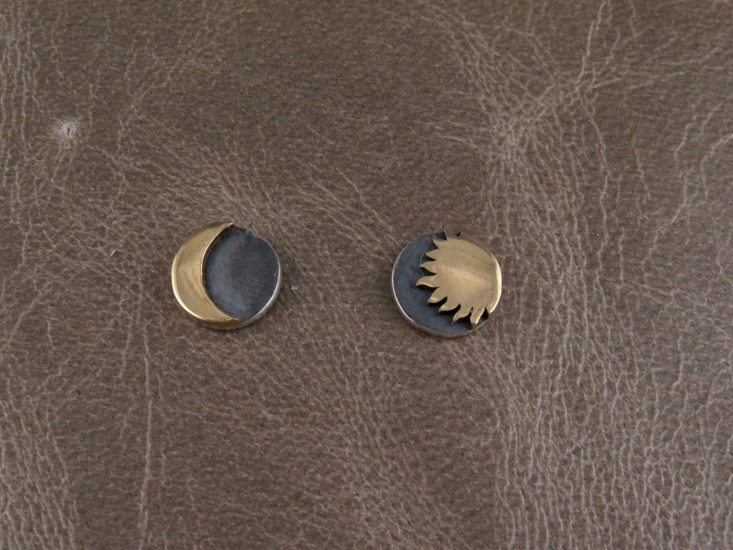 Mixed Metal Moon and Sun Post Earrings