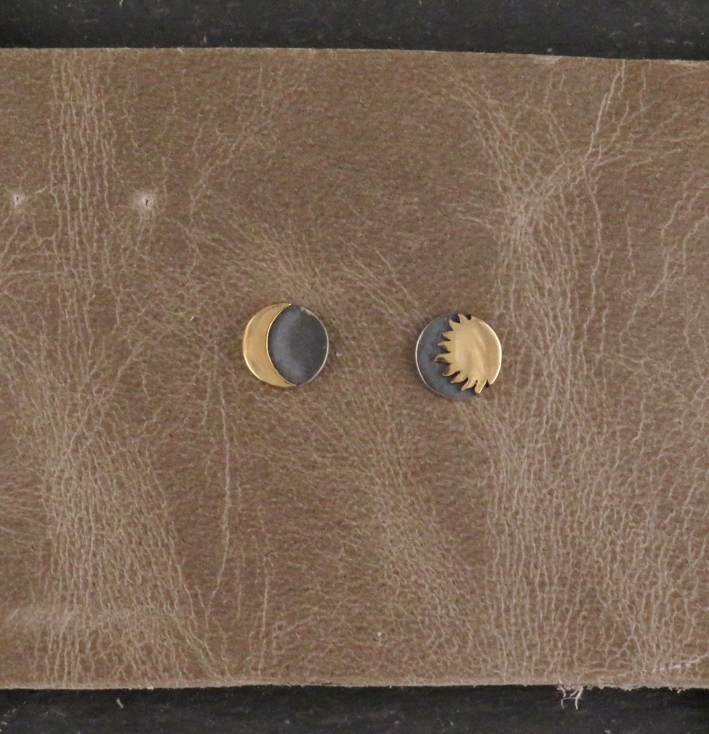 Mixed Metal Moon and Sun Post Earrings