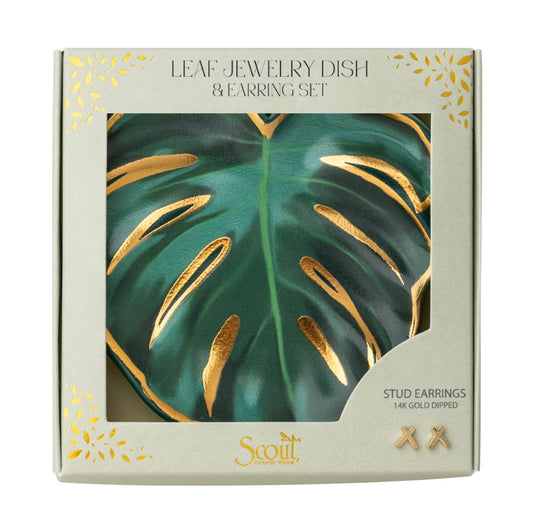 Jewelry Dish and Stud Earrings Set - Leaf