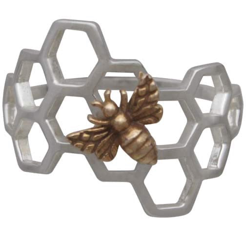 Sterling Honeycomb Ring with Bronze Bee