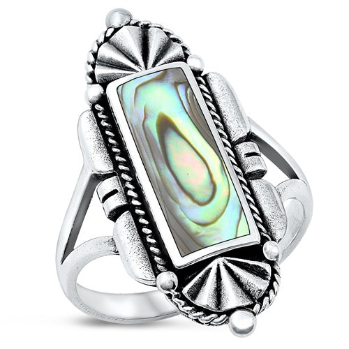Silver Ornate Abalone Ring