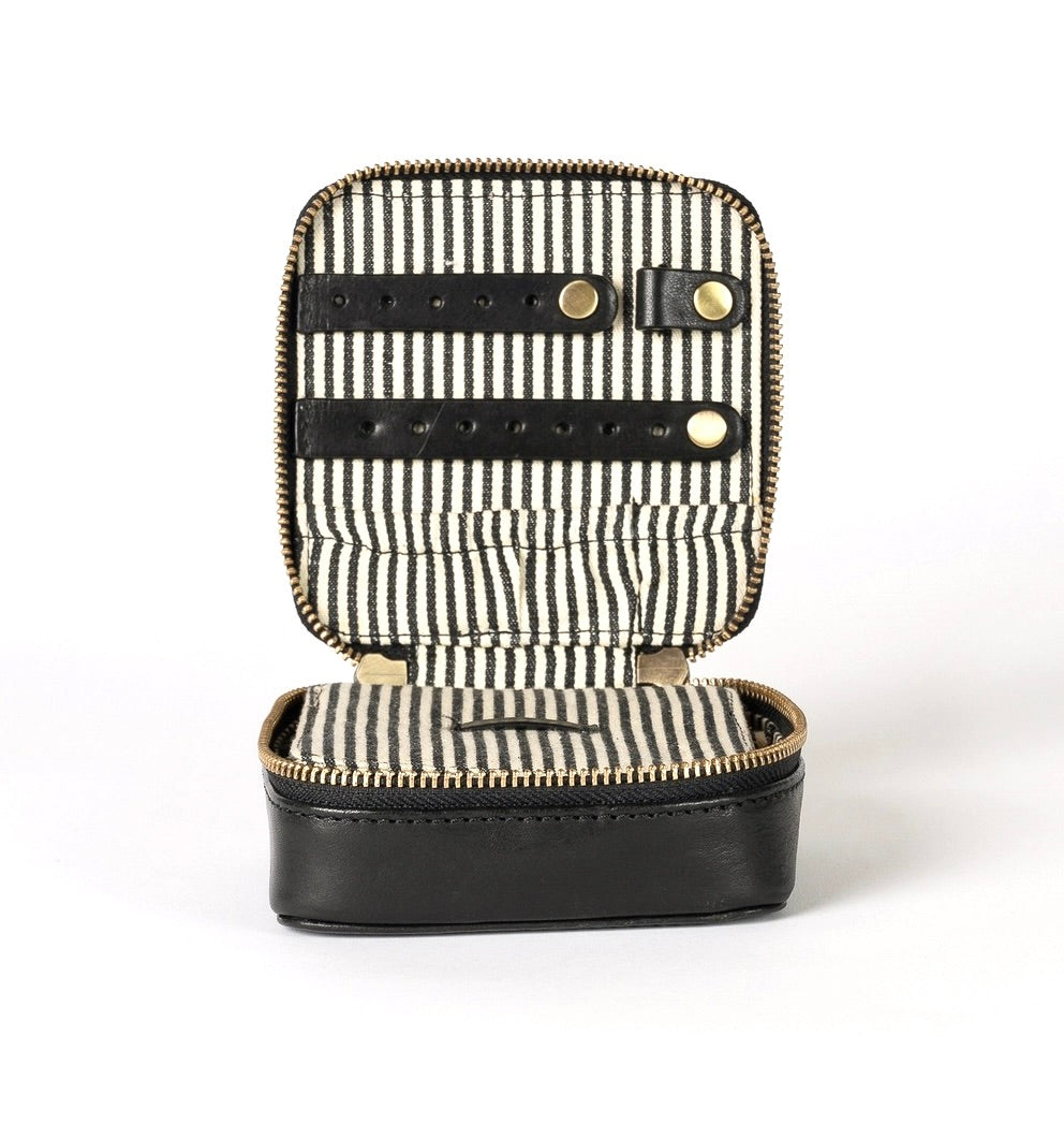 Genuine Leather Jewelry Travel Case - Black