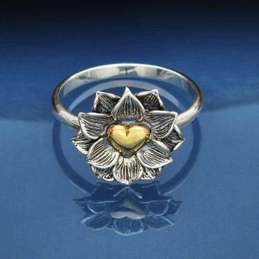 Heart in Lotus Mixed Metal Ring