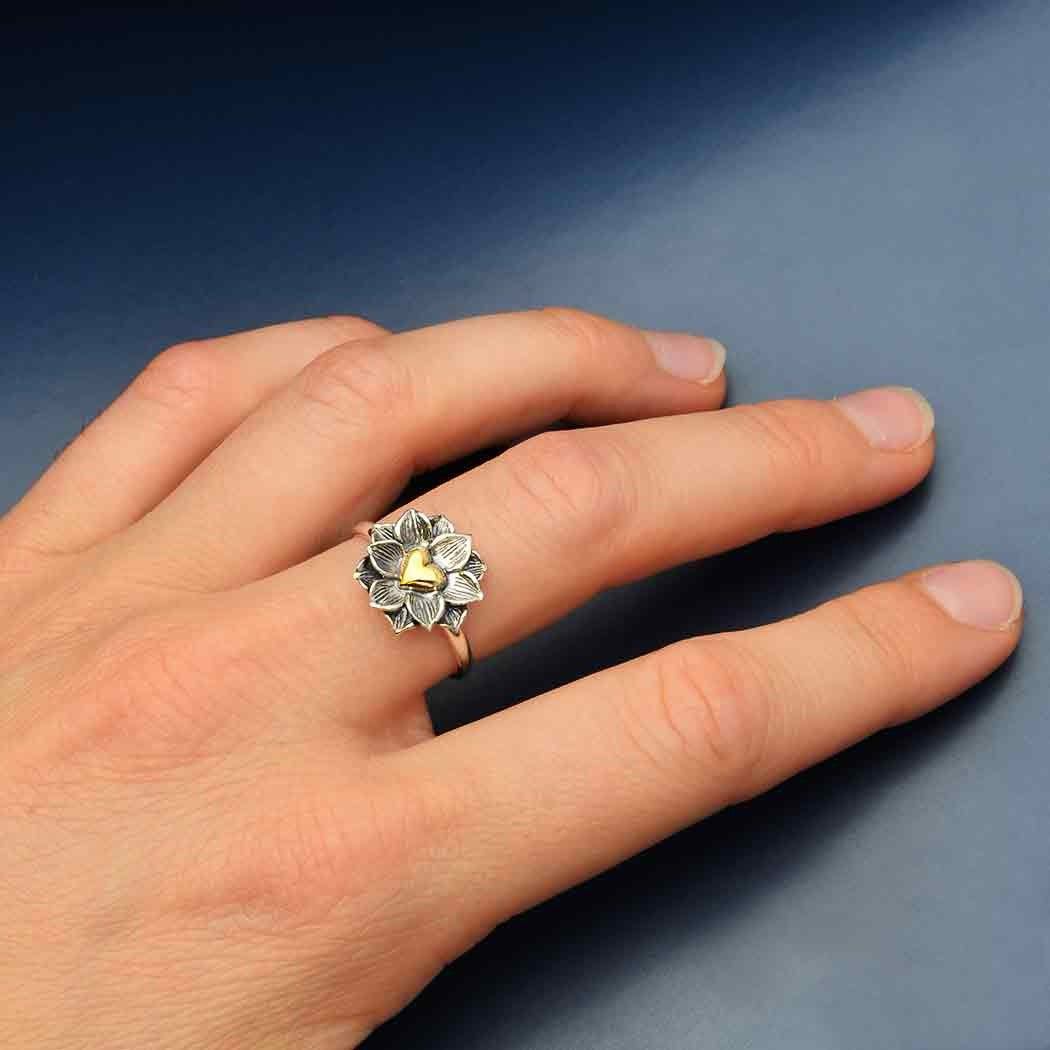 Heart in Lotus Mixed Metal Ring