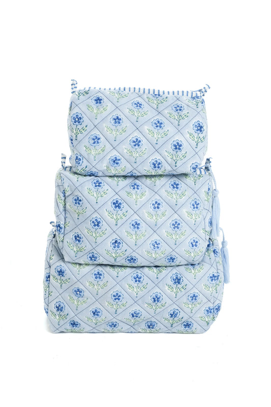 Toiletry Pouch - Mona Blockprint Blue - sm
