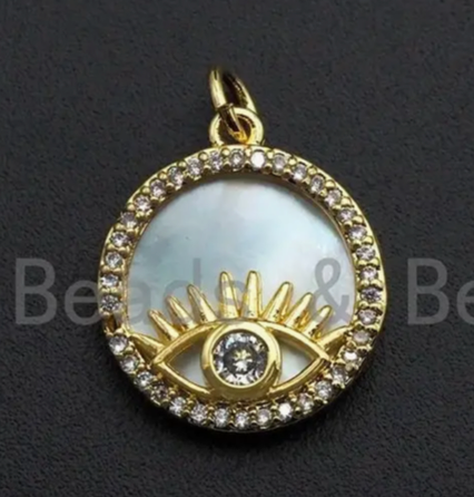 GF Pearl Disc Eye CZ Charm