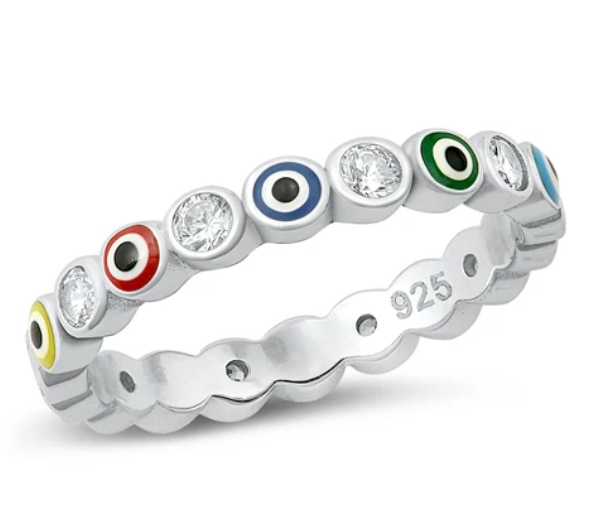 Evil Eye Band Ring Multi- Sterling/Enamel