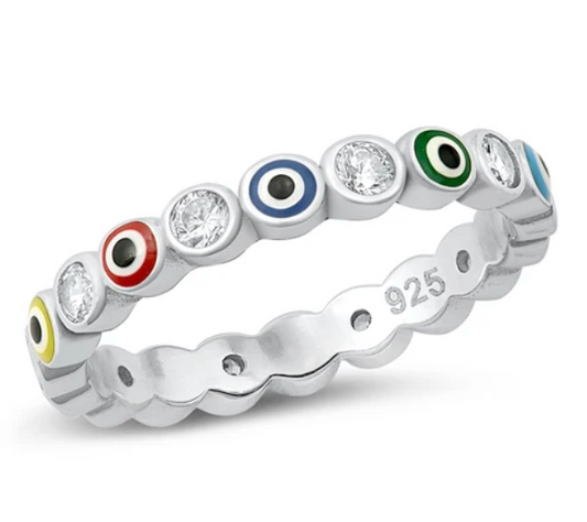 Evil Eye Band Ring Multi- Sterling/Enamel