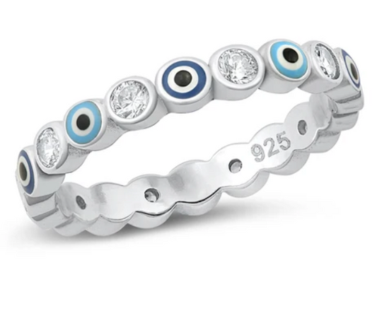 Evil Eye Band Ring Blues- Sterling/Enamel