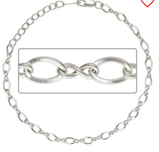 Introducing the Figure 8 Cable Chain Bracelet by JK Findings—crafted in sterling silver and featuring alternating large oval and small round links.