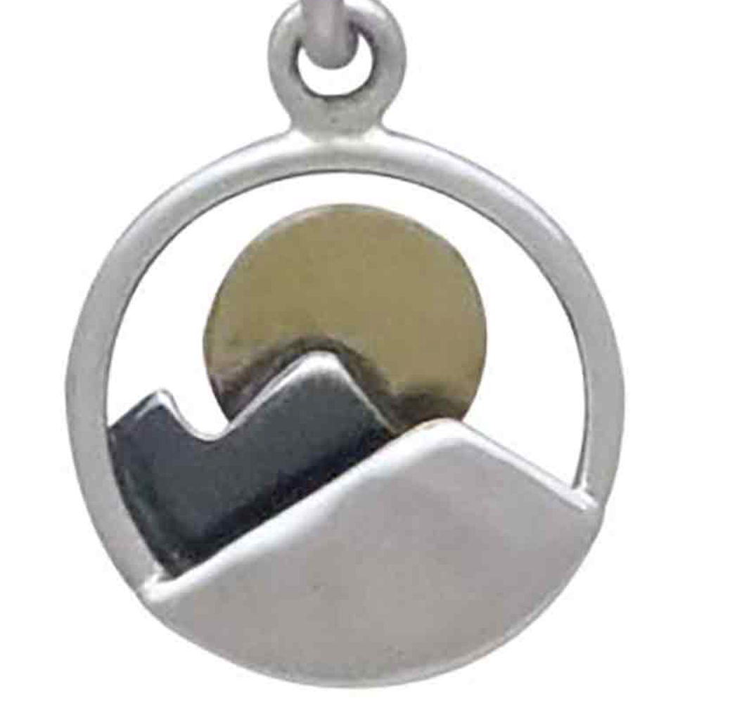 Small Moon Over Mountains Necklace - Sterling/Bronze
