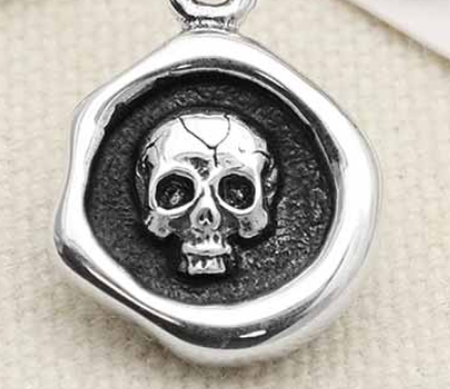 Skull Wax Seal Necklace - Sterling