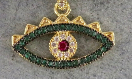 Sparkly Green and Pink Fancy Eye Necklace
