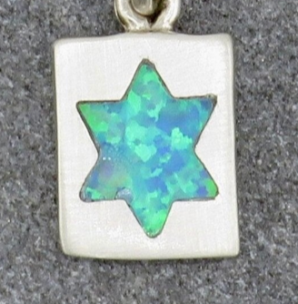 Opal Star of David Rectangle Medallion Necklace - Sterling