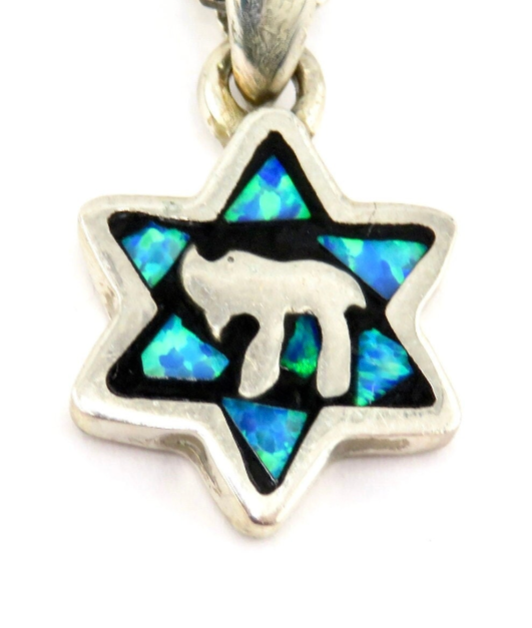 Mosaic Opal 'Chai' Star of David Necklace - Sterling