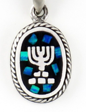 Mosaic Opal Menorah Necklace - Sterling