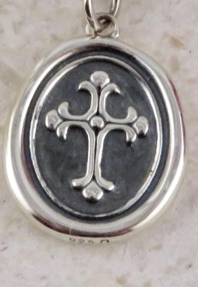 Vintage Style Cross Wax Seal Necklace - Sterling