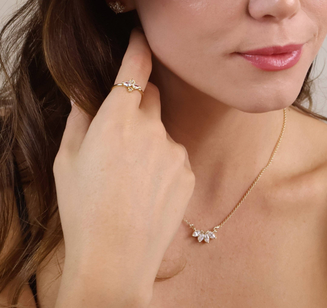 Gold Filled CZ Flower Geo Ring