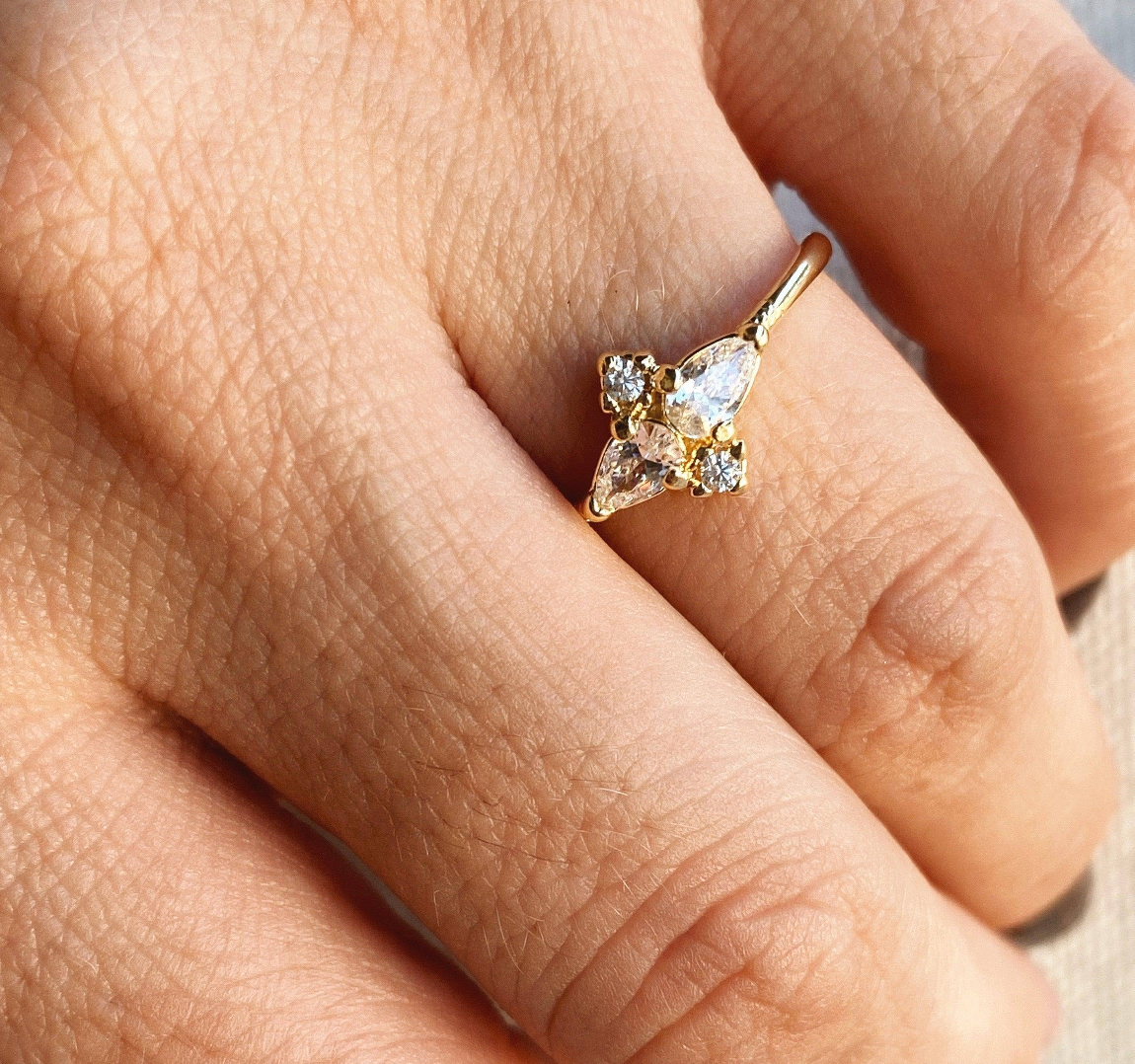 Gold Filled CZ Flower Geo Ring