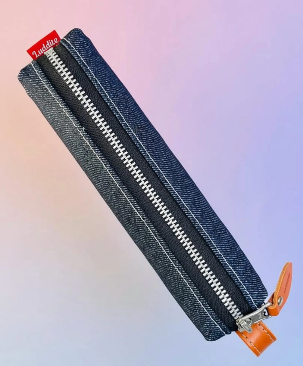 Denim Pencil Case w Leather Strap - Luddite - Made in Japan