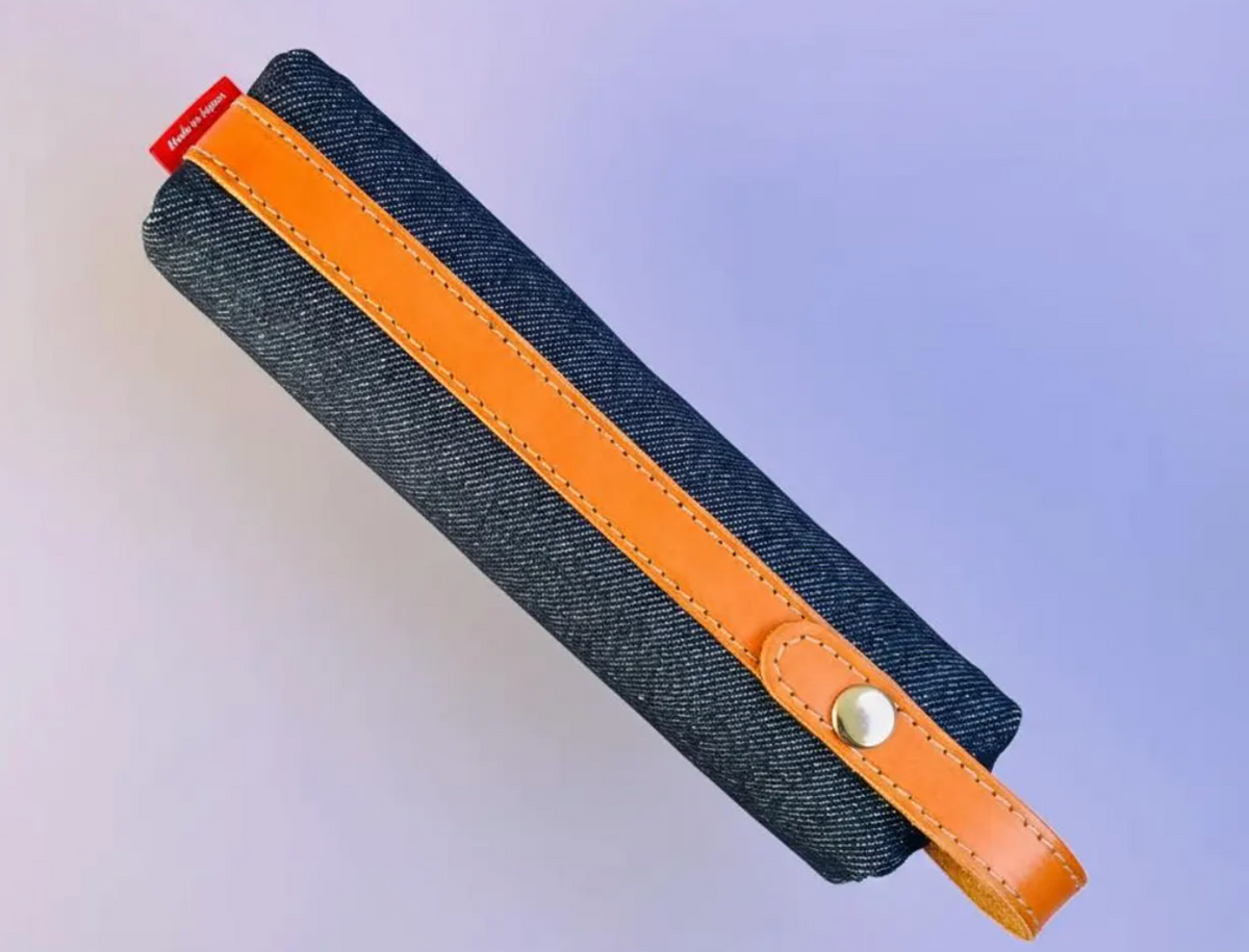 Denim Pencil Case w Leather Strap - Luddite - Made in Japan