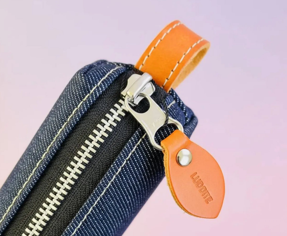 Denim Pencil Case w Leather Strap - Luddite - Made in Japan