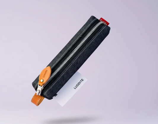 Denim Pencil Case w Leather Strap - Luddite - Made in Japan