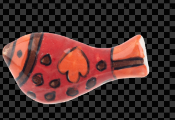 Small, red, hand-painted Ganz Bird Magnet - Hand Painted ceramic bird with brown decorative markings.
