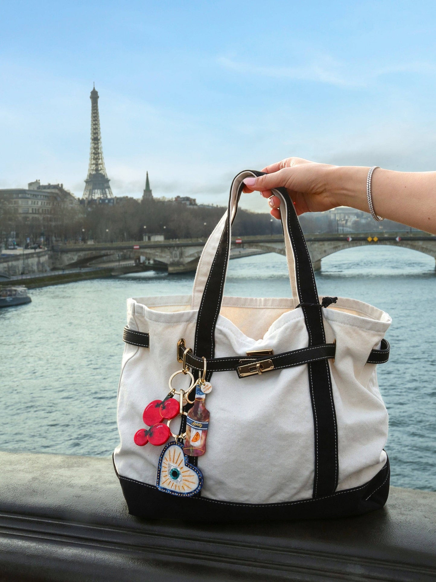 Hand-painted Coastal Lucky Eye Bag Charm + Keychain | Eco-Friendly