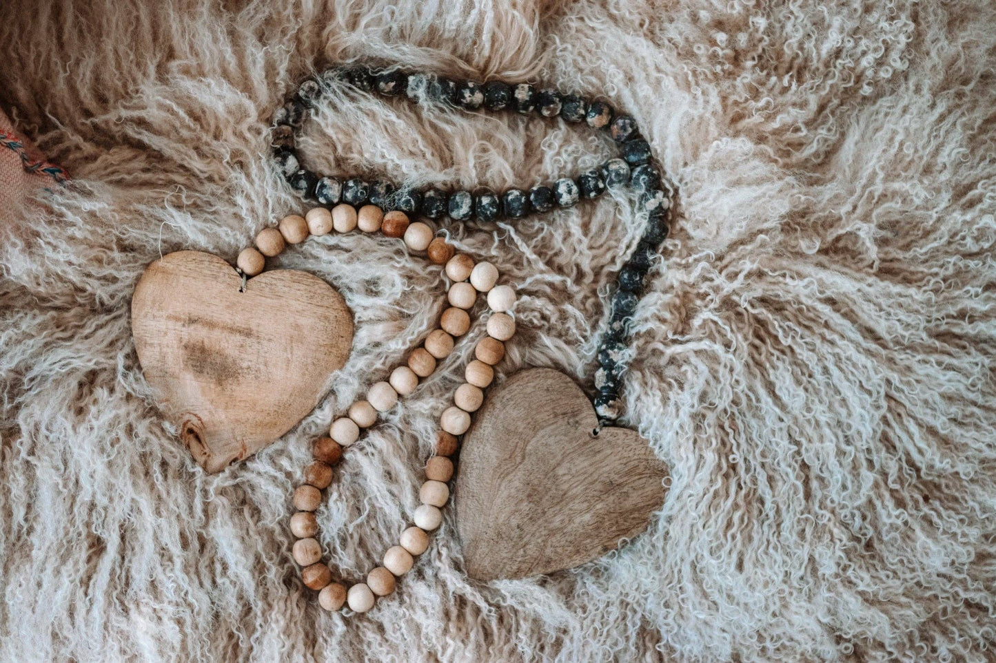 Wood Heart on Rustic Wood Bead Strand