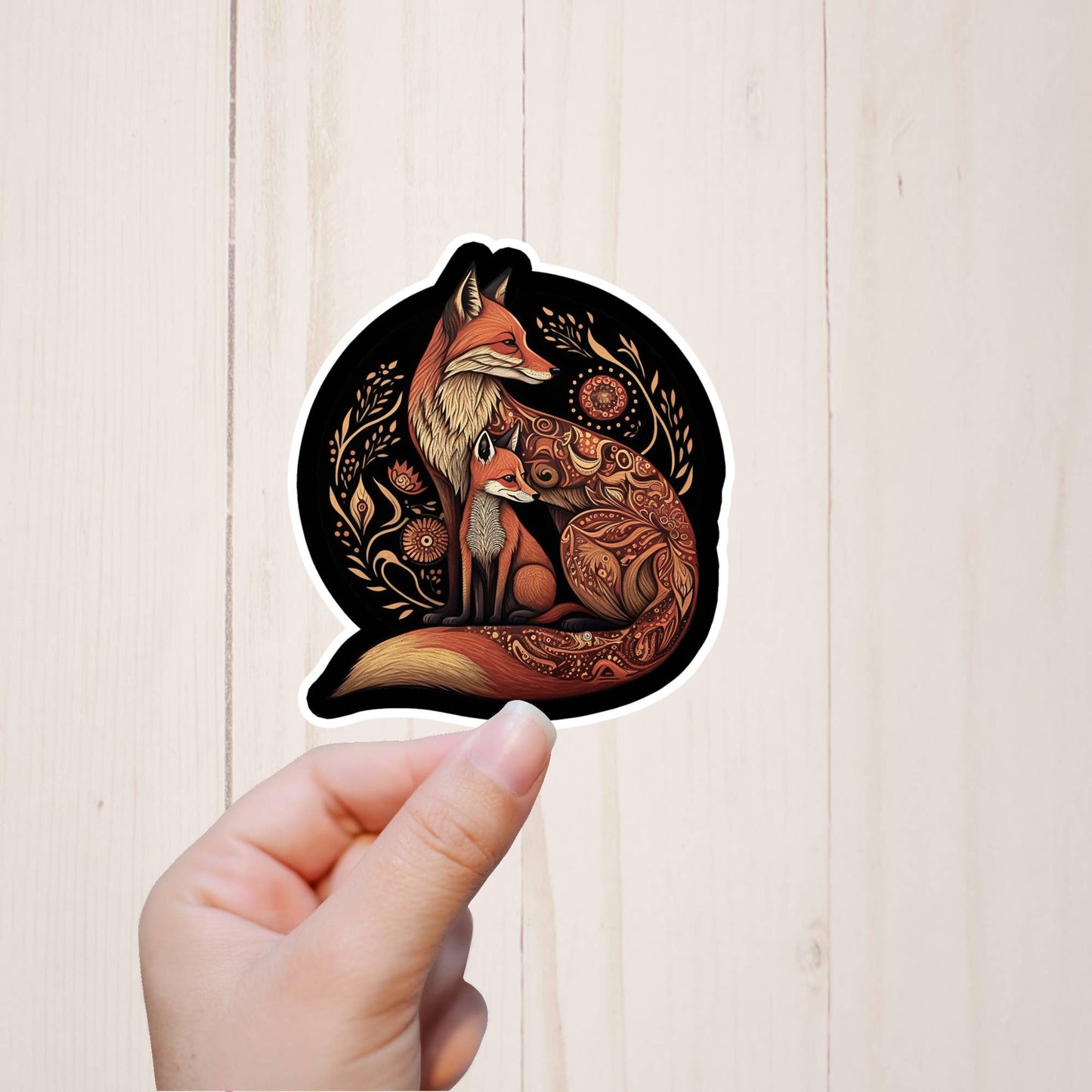 Baby And Mama Fox Sticker