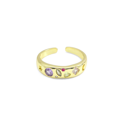 Colorful CZ Shapes Adjustable Ring - GF