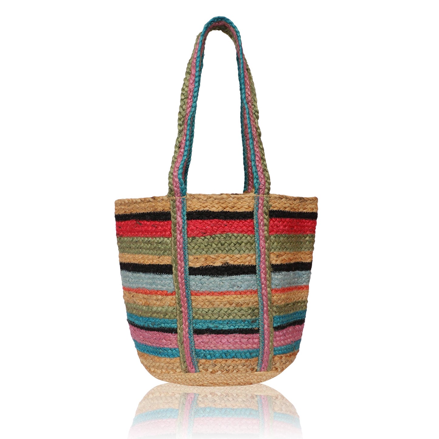 Colorful Stripes Jute Tote Bag