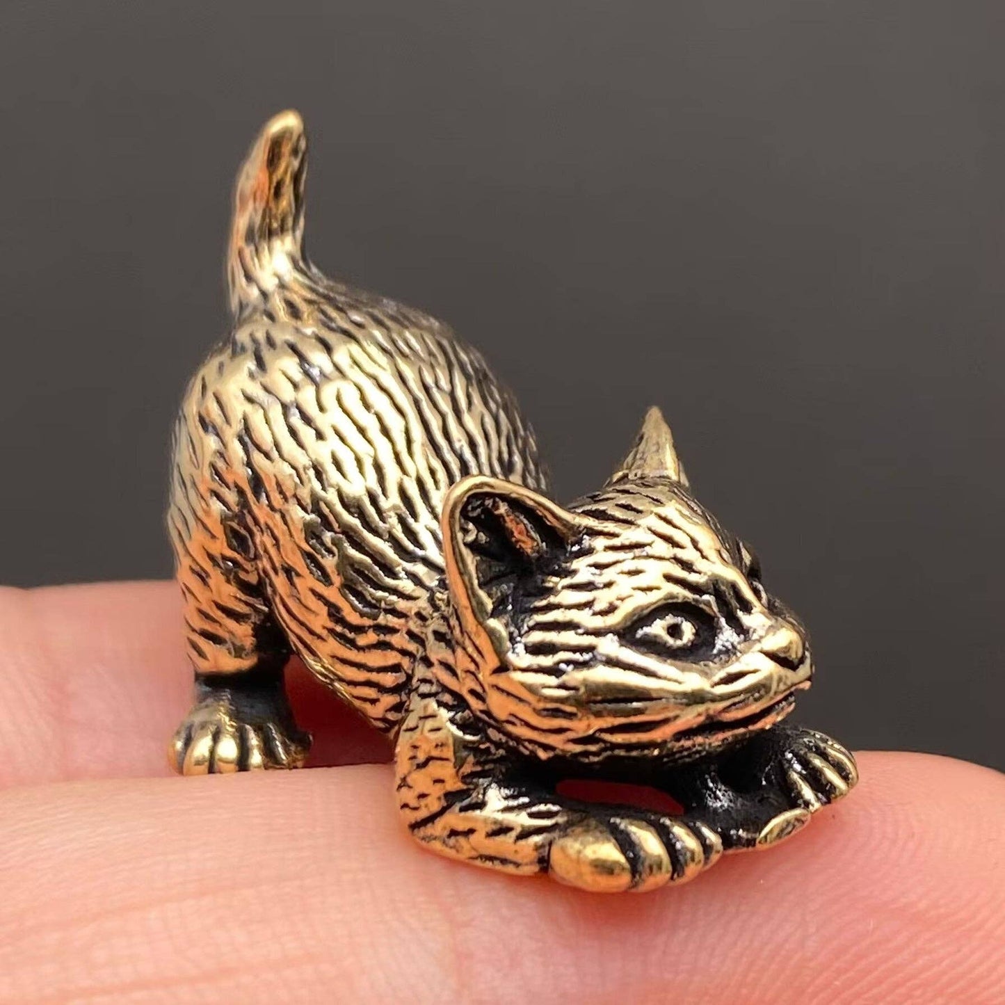 Kitten Brass Mini Figurine - Desktop Ornament/Decor