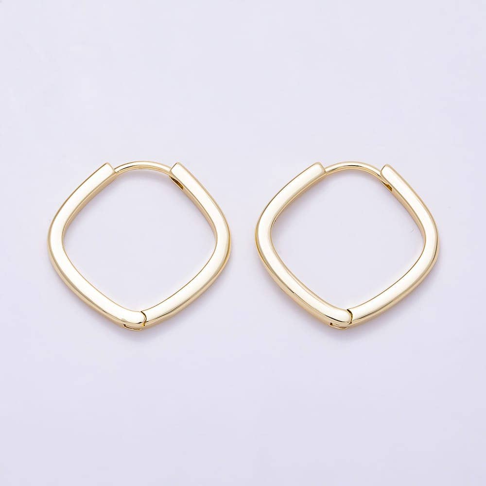 A pair of square Gold Filled 25mm Square Huggie Hoop Earrings in gold-filled metal.