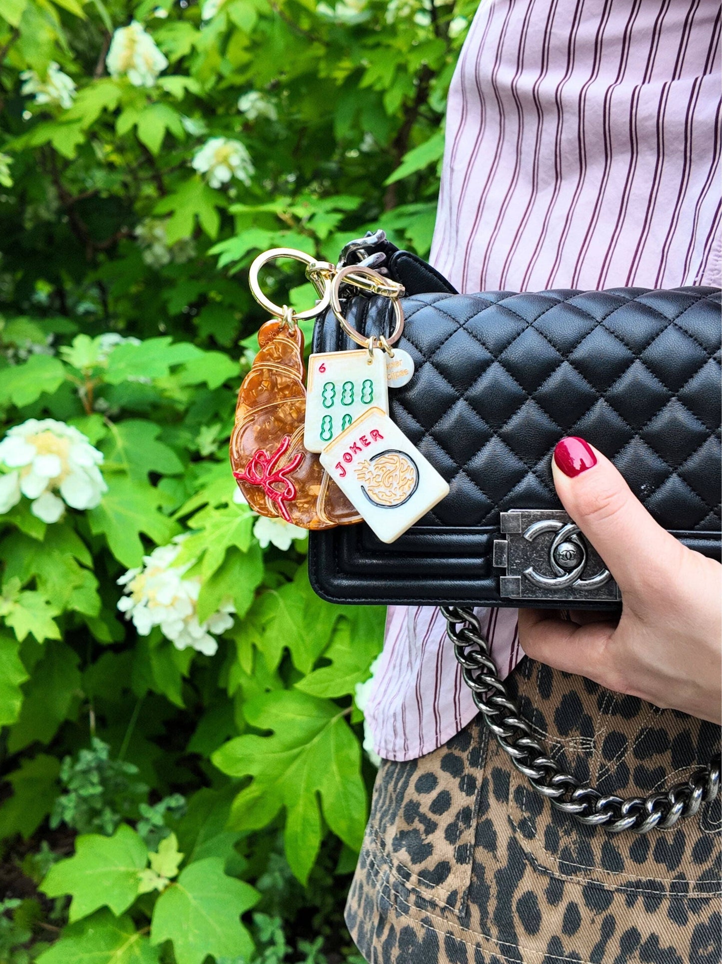 Hand-painted Mahjong Bag Charm + Keychain