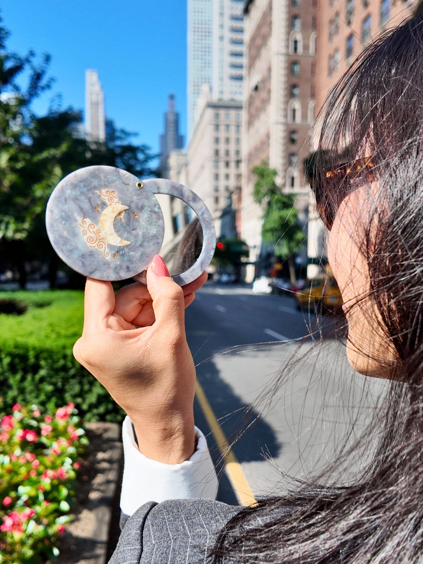 Hand-painted Celestial Moon Compact Mirror