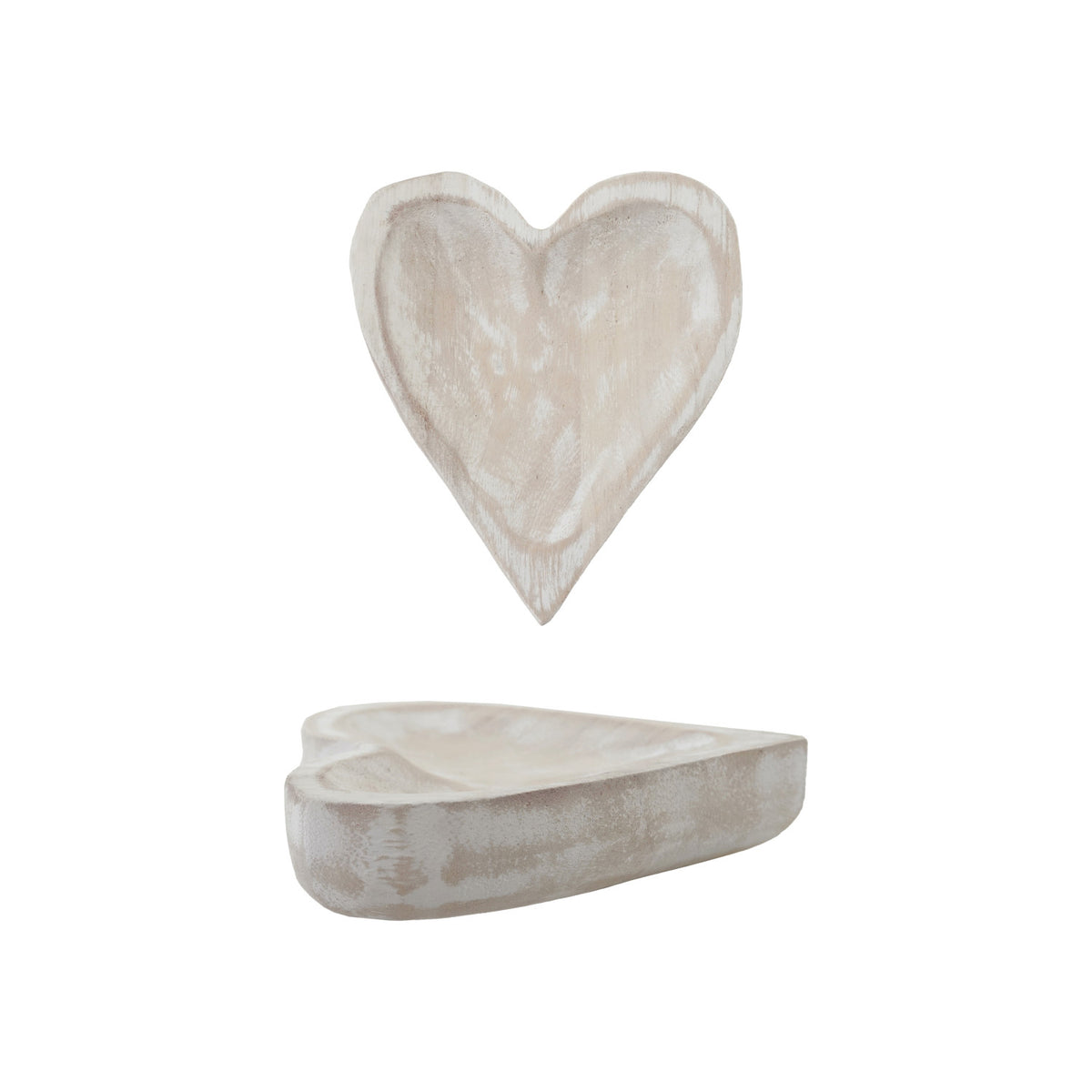 Carved Wood Heart Dish - Natural/White