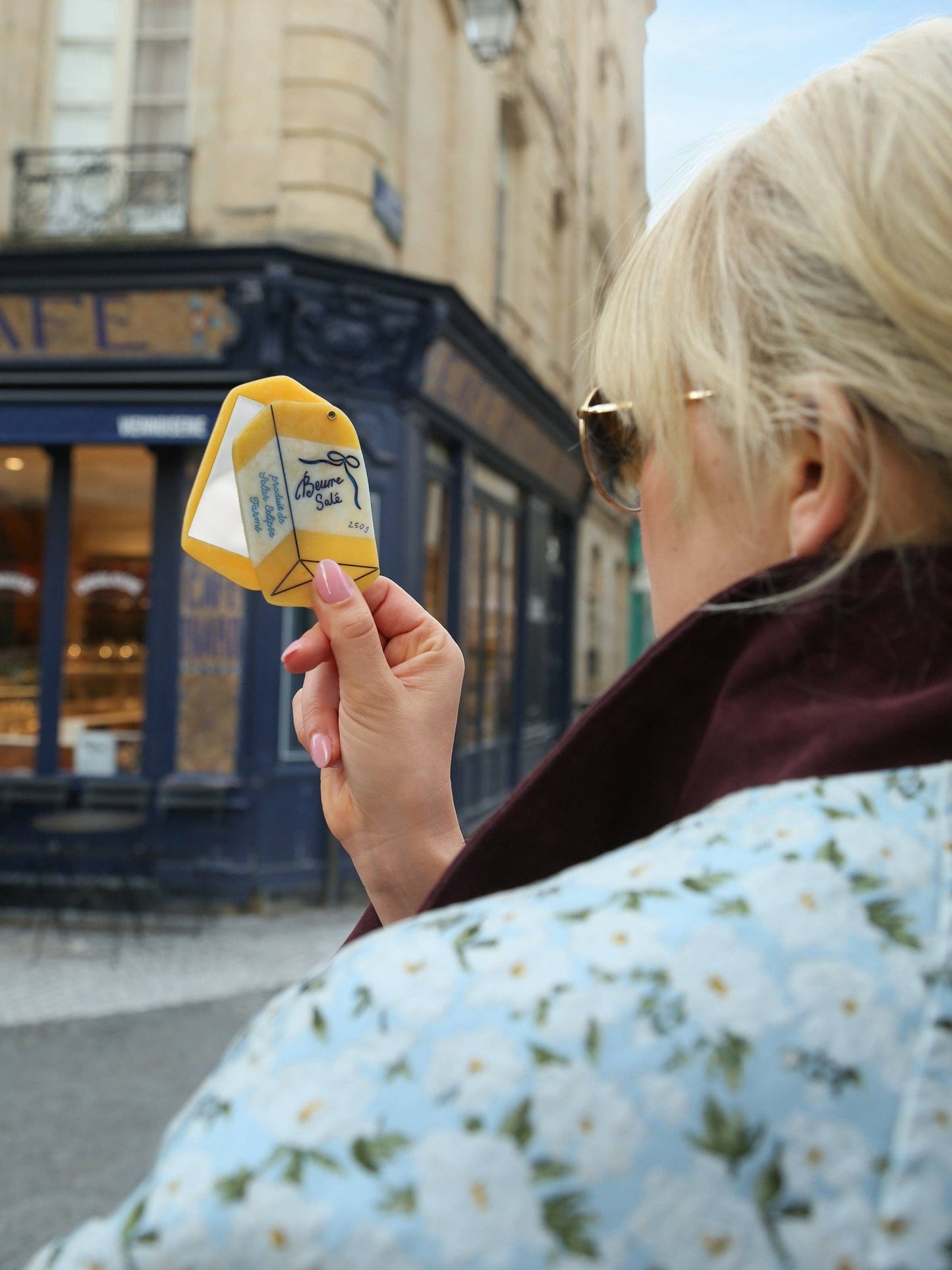 Hand-painted French Butter Compact Mirror