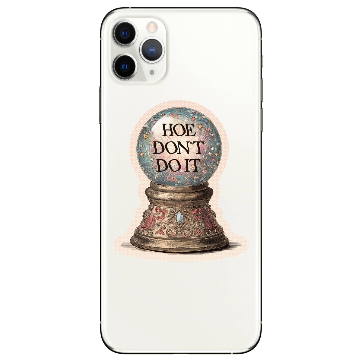 Add a mystical touch to your gear with the Hoe Don’t Do It Sticker from Juju and Moxie—featuring a crystal ball and bold quote in an ornate stand, ideal for fans of unique vinyl decal stickers.