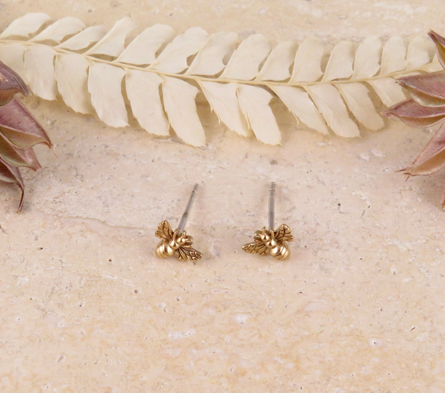 Bee Post Earrings - Bronze