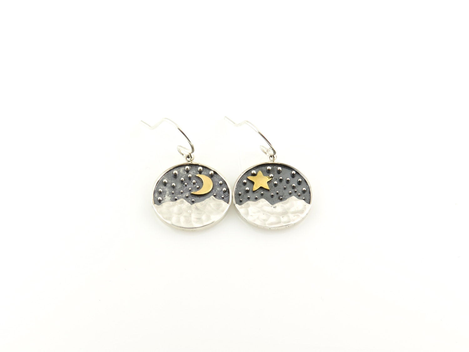 Mismatched Earrings, Mismatched Silver Gold Earrings, Moon and Star Earrings, Night Earrings, Two Tone Nature Earrings, Nature Earrings